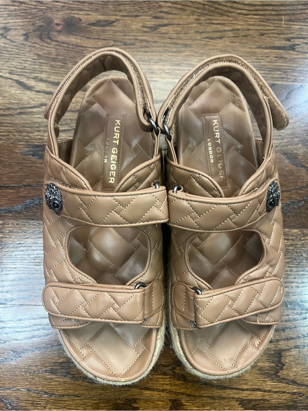 Kurt Geiger Tan Quilted Leather Velcro Sandals